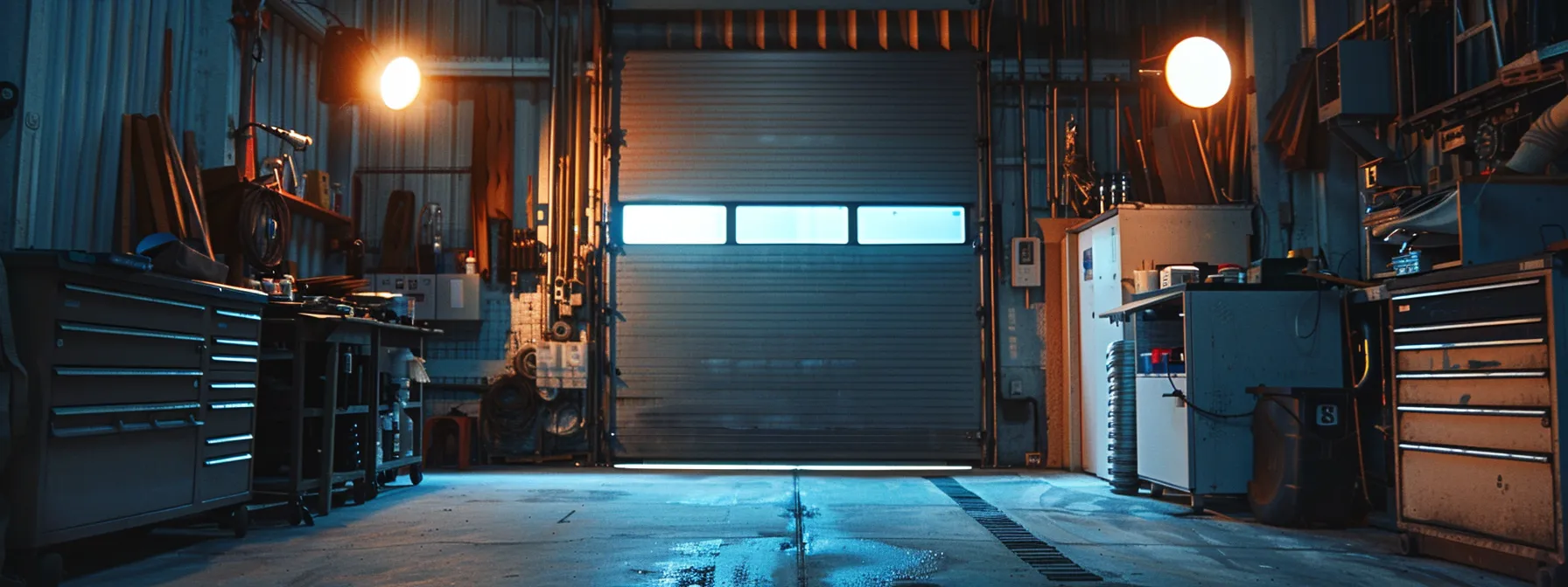 a bright, modern garage door opener being installed by a professional repair technician.