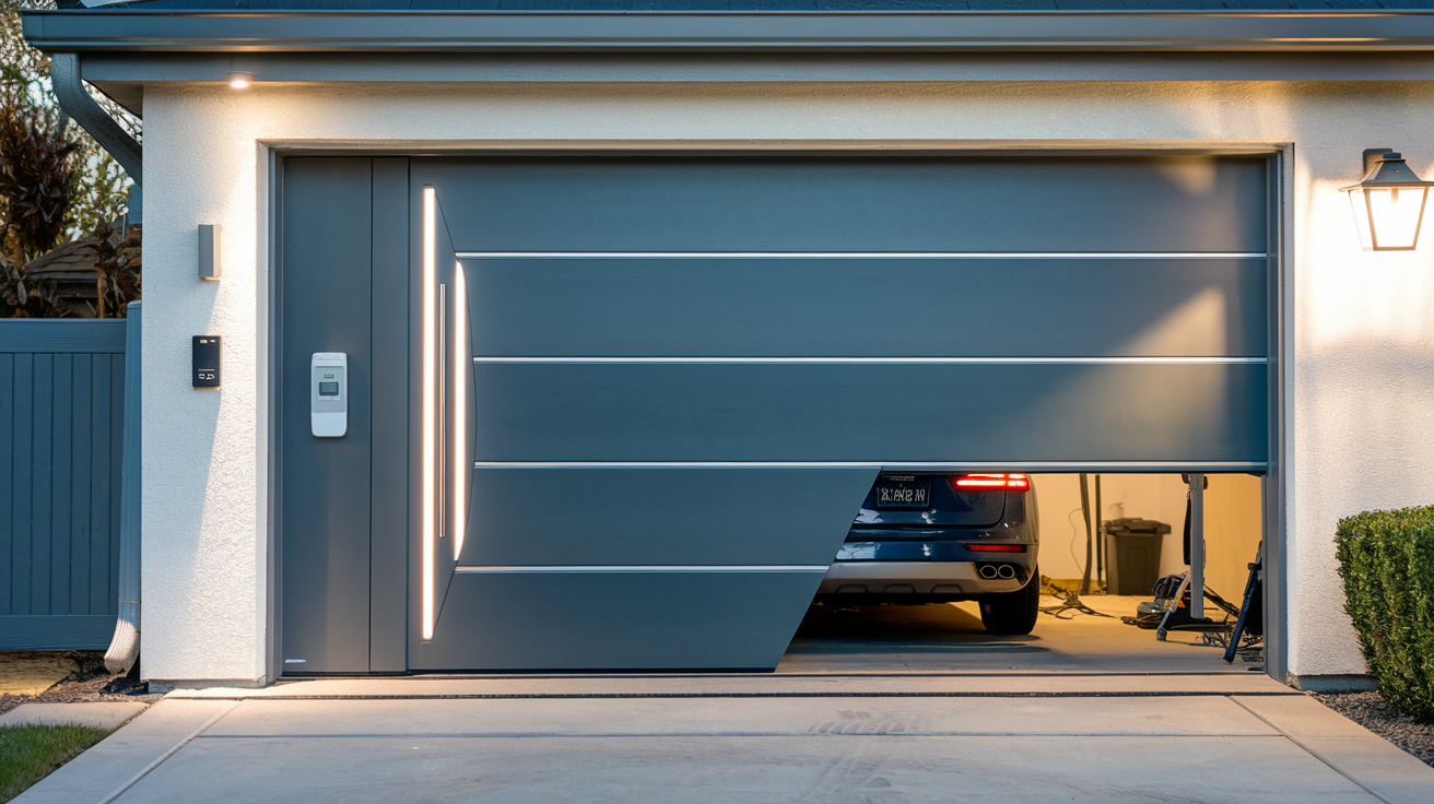 A secure garage door safety features, including motion sensors and an auto-reverse system.