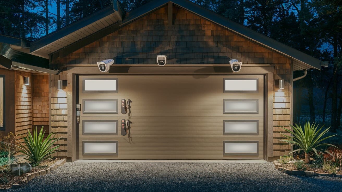 Homeowner using a smartphone to control a smart garage opener remotely.