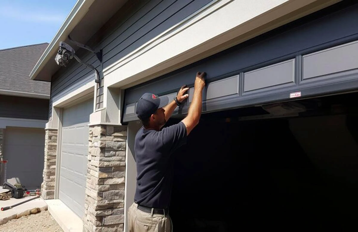 A technician inspects a residential garage, ensuring safety and smooth function with a professional garage door spring replacement.