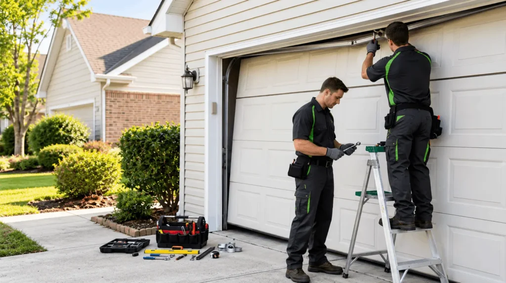 Professional Garage Door Repair in Progress